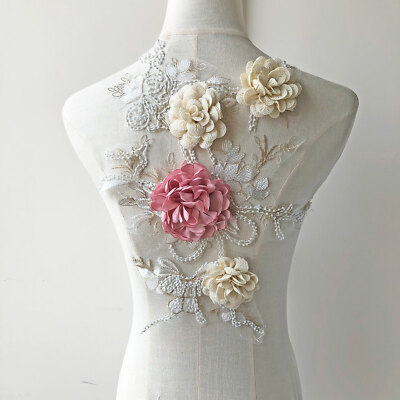 Perlen 3D Blume Spitze Applikation Patch Nähen für Braut Ballkleid Tanzkleid