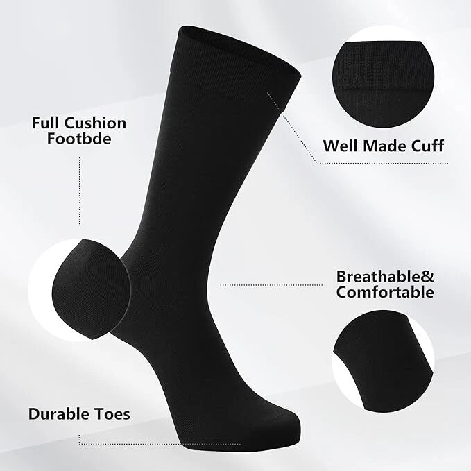 Calcetines de vestir negros para hombre calcetines finos súper suaves ligeros cómodos lisos 9-11 10-13 Foto 3 de 4