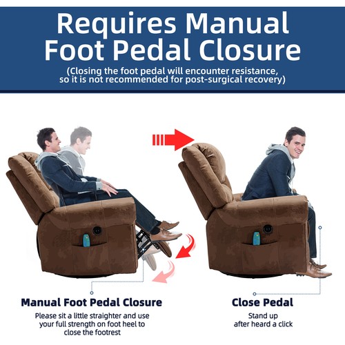 Swivel Rocker Recliner Chair Manual Glider Rocking Recliner with Heated Massage - Picture 26 of 45