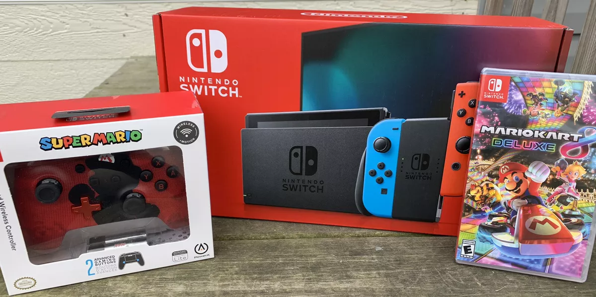 Nintendo Switch (Neon Blue/Red) + Mario Kart 8 Deluxe + Super