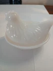 Vintage Chicken Trinket Dish Milk Glass Hen Nest White Hazel Atlas 50s