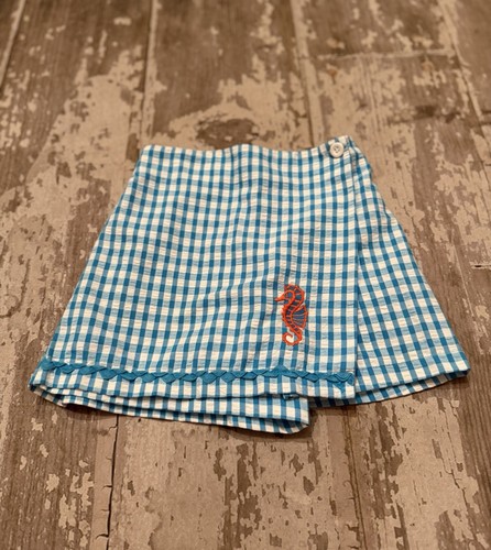 Vintage Kelly’s kids aqua gingham skirt skort seahorse appliqué girls 5-6 - Picture 1 of 7
