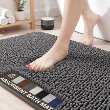 Plush Bathroom Rug Charcoal Thick Chenille Quick Dry Absorbent 36x24 Inch