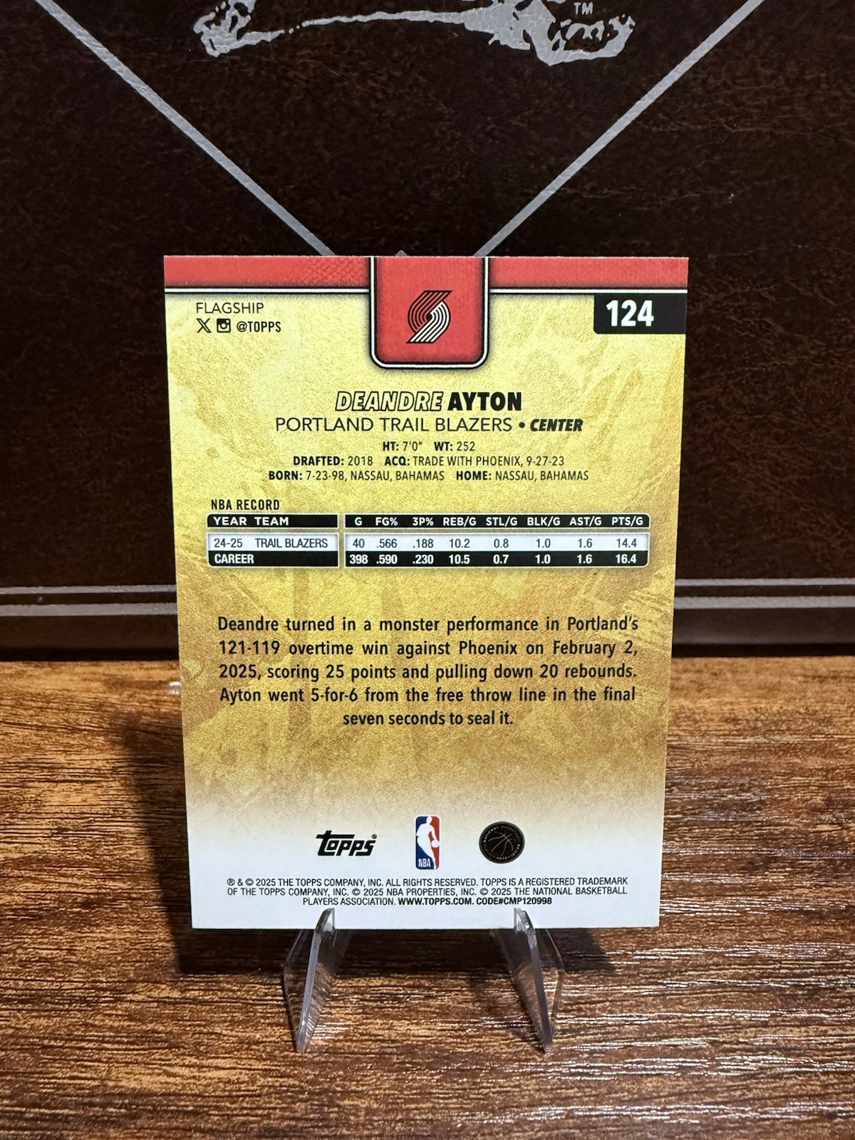 2025-26 Topps Basketball Deandre Ayton #124 Golden Mirror SP Trailblazers RARE!!