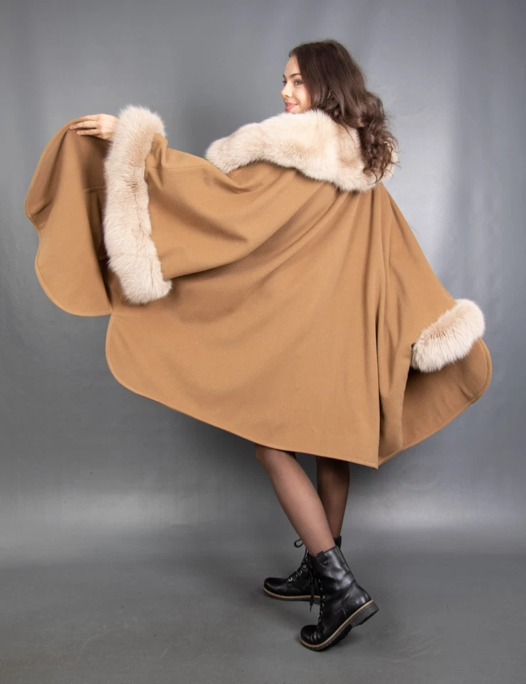 16595 NEW GLAMOROUS WOOL CASHMERE SWINGER CAPE BLUE FOX BEAUTIFUL SIZE 3XL-6XL - Image 3 of 4