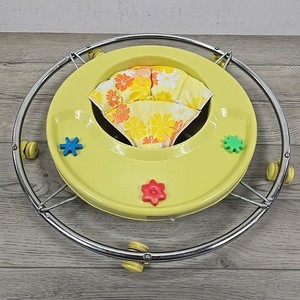 Vtg Graco Yellow Round About Baby Walker #4700Y Floral Print w/ Original Box