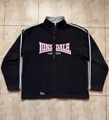 Rare Casual Lonsdale London Fleece Jacket Full Zip Black Big Logo Track Top XXL