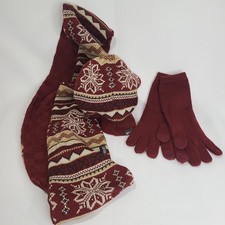 Muk Luks 3pc Winter Set Scarf Gloves Beanie Hat Reversible Nordic Print