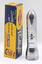 Ray-O-Vac Z22R Torpedo/Bullet-Style Chrome Metal Flashlight In Original Box