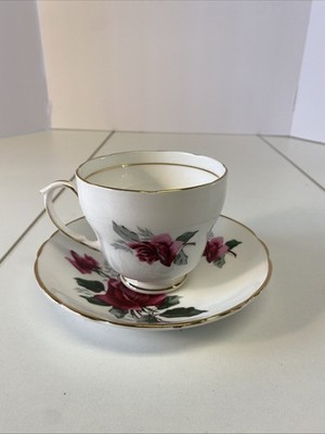 Vintage Duchess Bone China England Rose Tea Cup Saucer Floral Gold Trim