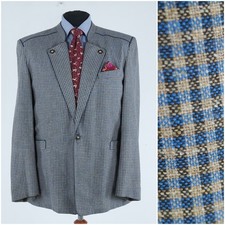 Mens STEINBOCK UK 46R Check Blue Trachten Loden Summer Sport Coat Blazer Jacket