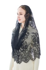 Wgior Spanish Infinity Veils for Church Lace Chapel Medium, Black