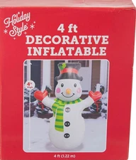 4ft Inflatable Snowman, 25.59  x 48 in. , New No Batteries or Electricity Needed
