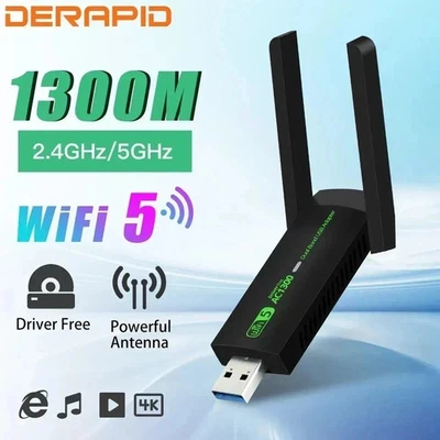 1300Mbps USB WIFI Adapter Wireless Network Dongle Dual Band 5G Bluetooth.. - image 1 of 3