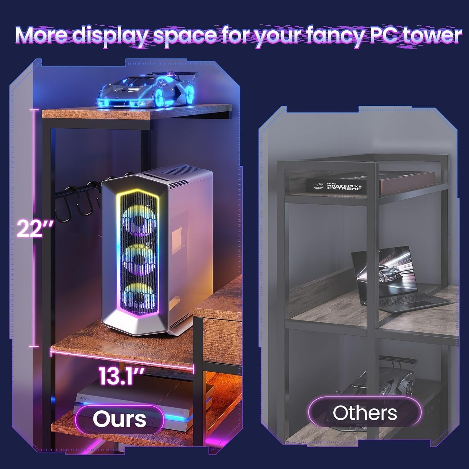 59" L Shaped Gaming Desk with 4 Drawers and LED Lights, Reversible Computer Desk