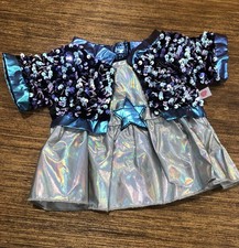 Build a Bear Workshop Honey Girls Dress Metallic Blue Star Silver Sequin
