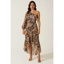 ASTR The Label Floral Chiffon One Shoulder Maxi Dress Size S Boho Cocktail Glam