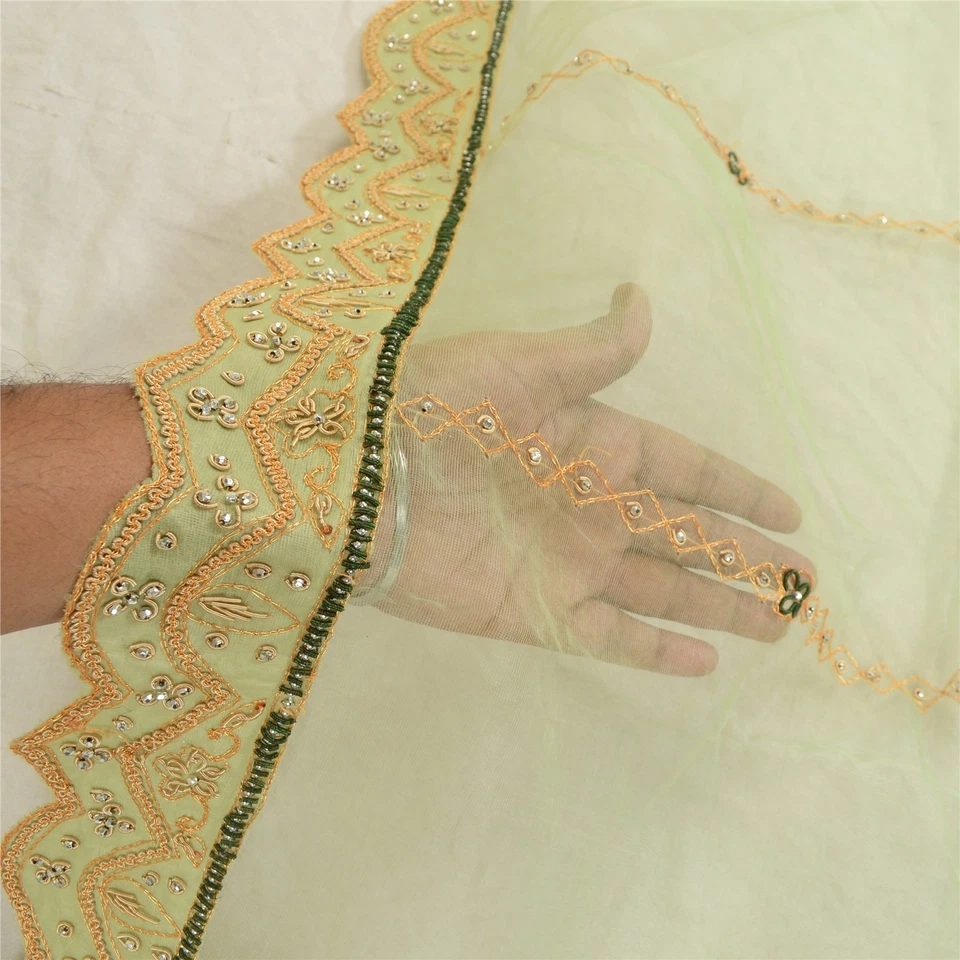 Bufandas Zardozi Sanskriti Vintage Verde Dupatta Estola Larga Malla Cuentas a Mano Foto 2 de 4