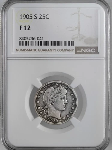 1905-S  25C  BARBER SILVER QUARTER SAN FRANCISCO  NGC F12  #8405236-041