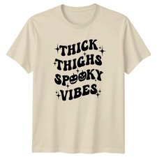 Thick Thighs Spooky Vibes Womens T-Shirt Retro Halloween Halloween Gift For Her