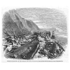 Wind Damage to the South Devon Railway near TEIGNMOUTH - Antique Print 1859