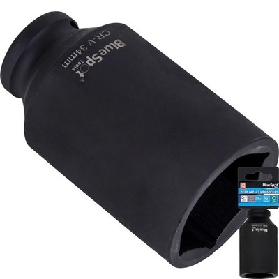 BlueSpot 34mm Deep Socket Impact Hex 6 Point Single CRV Steel 1/2'' Drive 