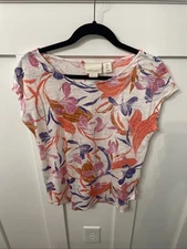 Women’s Cynthia Rowley 100% Cap Sleeve Blouse-Medium-Floral-Multicolored-vibrant