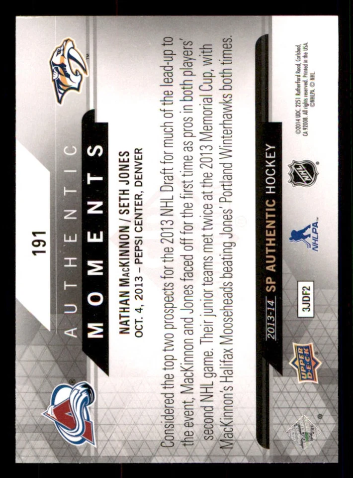 2013-14 SP Authentic #191 Nathan MacKinnon/Seth Jones AM - Image 2 of 2