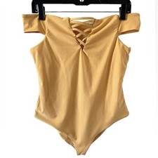 Frankie's Bikinis Brooklyn One Piece Swimsuit Mango Butter Yellow Off Shoulder L