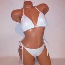 Victoria Secret PINK Swim Bikini Top Bottom Large White Eyelet Triangle String