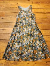 Pure In Heart Safari Animal All Over Print Sleeveless Dress Vintage Button Top 