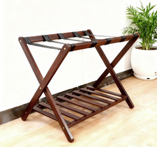 Stylish Solid Wood Luggage Rack with Shelf - Foldable Suitcase Stand