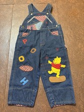 Disney Baby Pooh Denim Overall One-Piece Blue Embroidered Sz 95 (Approx 18m-2t)