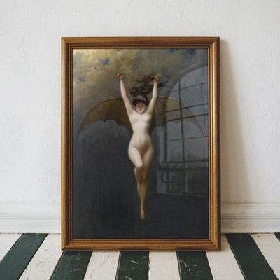 Bat Woman by Albert Joseph Penot, Gothic Witch Wall Art, Halloween Decor