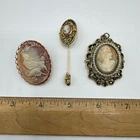 Vintage (Lot of 3) Oval Cameos Pendant, Pin, Brooch Costume Jewelry
