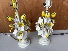 Pair Vintage Italian Floral Tole Painted Lamps
