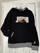 Nike Air Jordan Sport DNA HBR Fleece Pullover Black Hoodie Gray Trim Size XL