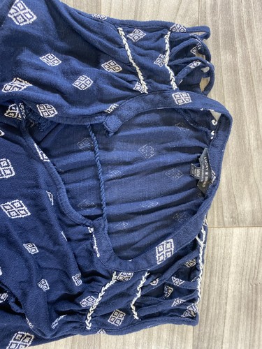 Camicetta contadina Lucky Brand blu nappa stampa diamante taglia M - Foto 5 di 6