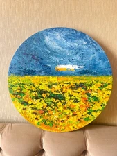 Ukrainian wheat field oil painting Ukrainian landscape impasto artwork