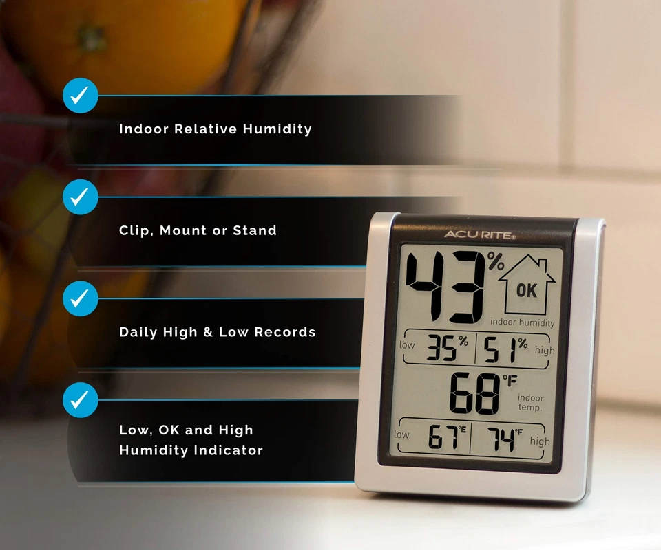 AcuRite 00613 Digital Hygrometer Indoor Thermometer Pre Calibrated Humidity - Image 2 of 4
