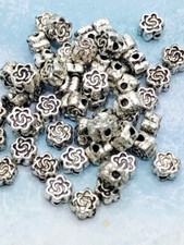 50 pieces - Antique Silver Rose Flower Beads Spacers 5mm Tibetan Style B2