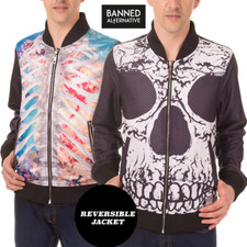 Banned Apparel Ribcage And Skull Reversible 2 In 1 Unisex Bomber Jacket