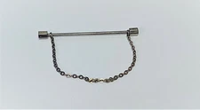 Vintage Silver Tone Men's Collar Bar Clip With Chain Hexagon Ends