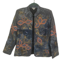 Vintage Embroidered Sequins Open Front Blazer Jacket, Size S