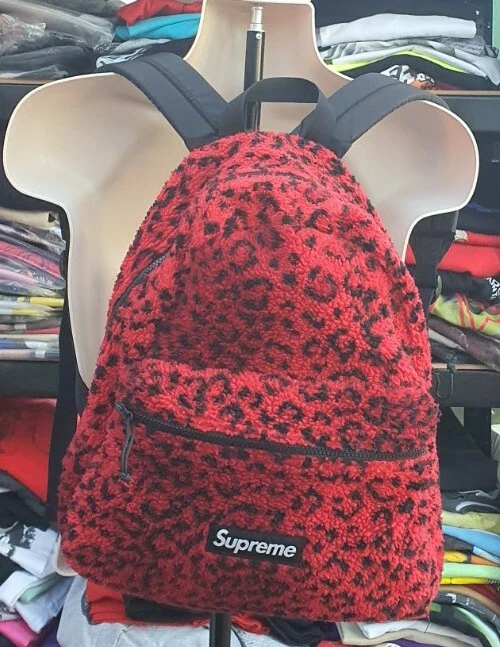 FW17 Supreme leopard fleece red backpack Bag