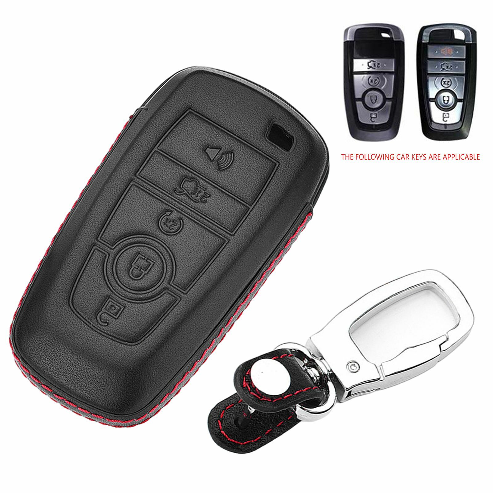 Key Fob Case Cover Chain Leather Smart Fits For Ford Fusion F150