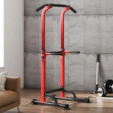 Power Tower Dip Station Pull Up Bar Adjustable Height Strength Training Station