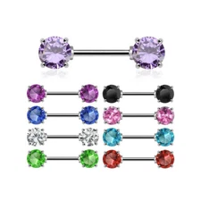 14GA Nipple Barbells Rings Surgical Steel Front Facing Double Round Gem 12mm Bar