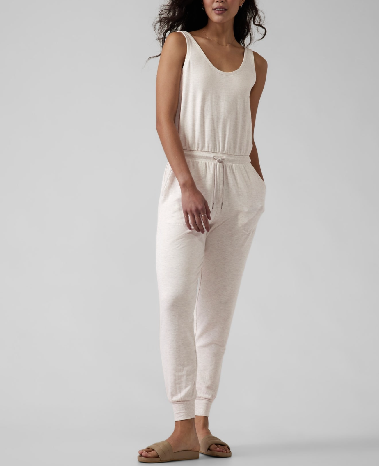 ATHLETA TOASTED BROWN HEATHER SLEEVELESS BALANCE ROMPER JUMPSUIT PETITE