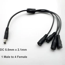 CCTV DC Power Supply Y Splitter Cable 1 Male To 4 x Female 5.5mm x 2.1mm Adapter